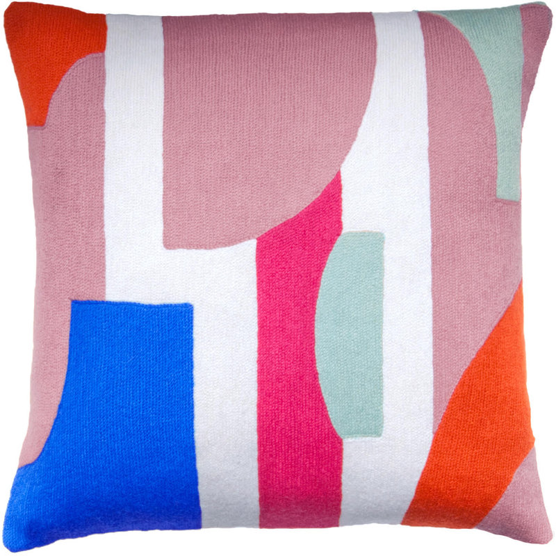 Composition Hand-Embroidered Chain Stitch Pillow, Dusty Pink/Cream/Cerise/Marine/Powder Blue/Coral