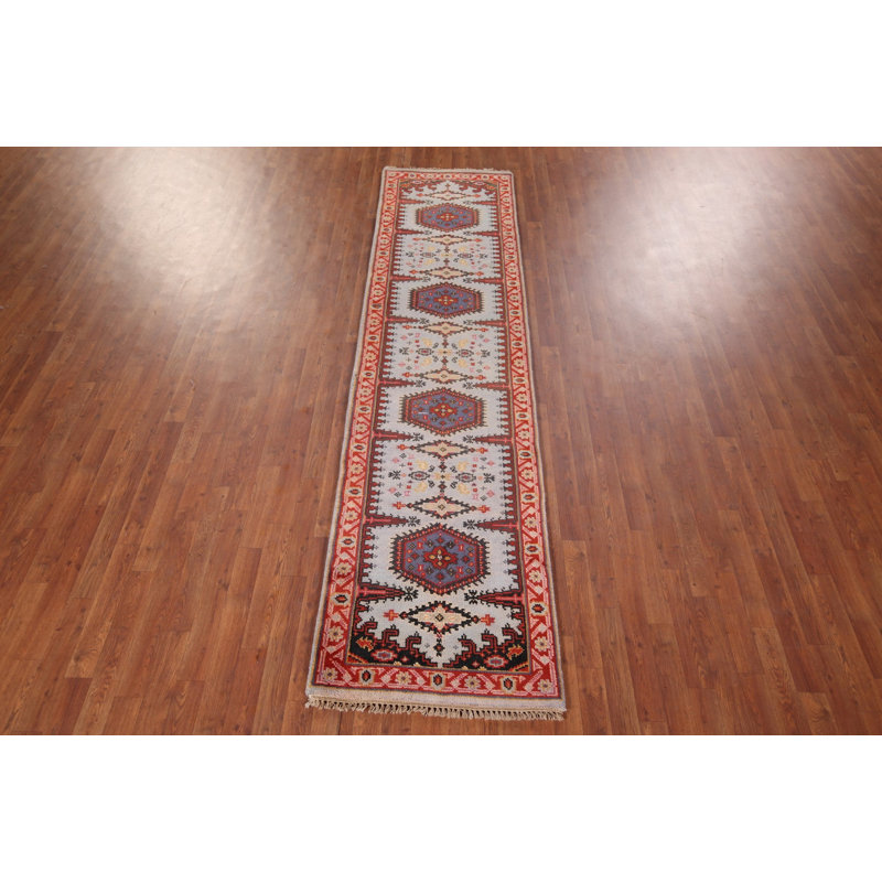 Tapis de couloir oriental bleu clair à motif géométrique traditionnel 3 x 10
