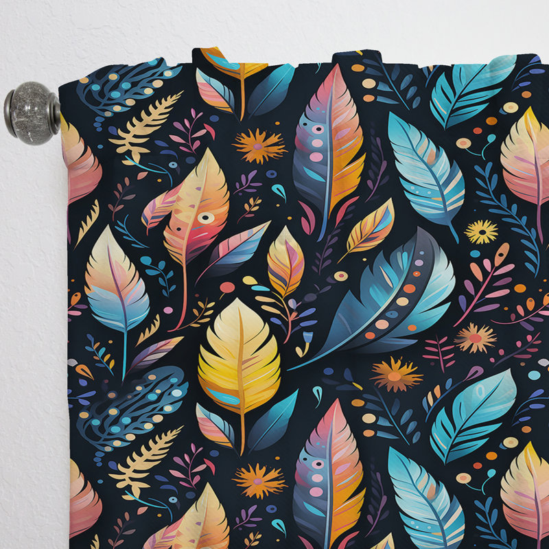 Tribal Dreamscape Feather Boho Motif V - Rideau obscurcissant abstrait Boho - 1 panneaux, L 52 po x L 95 po
