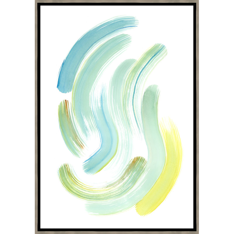 «Wave Green III» par Elena Carlie, peinture sur toile à cadre flottant, H 45,75 po x l 31,75 po, Image au pinceau gel