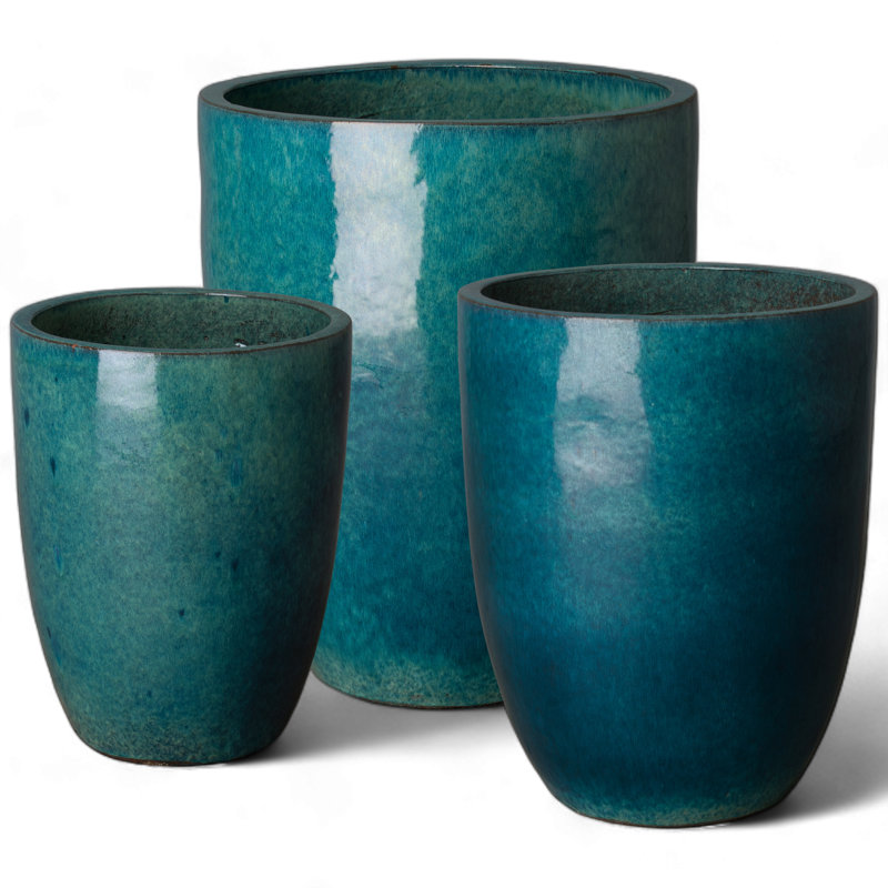 Pot à fleurs en céramique Silsbee, H 24 po x l 19 po x P 19 po, Bleu sarcelle