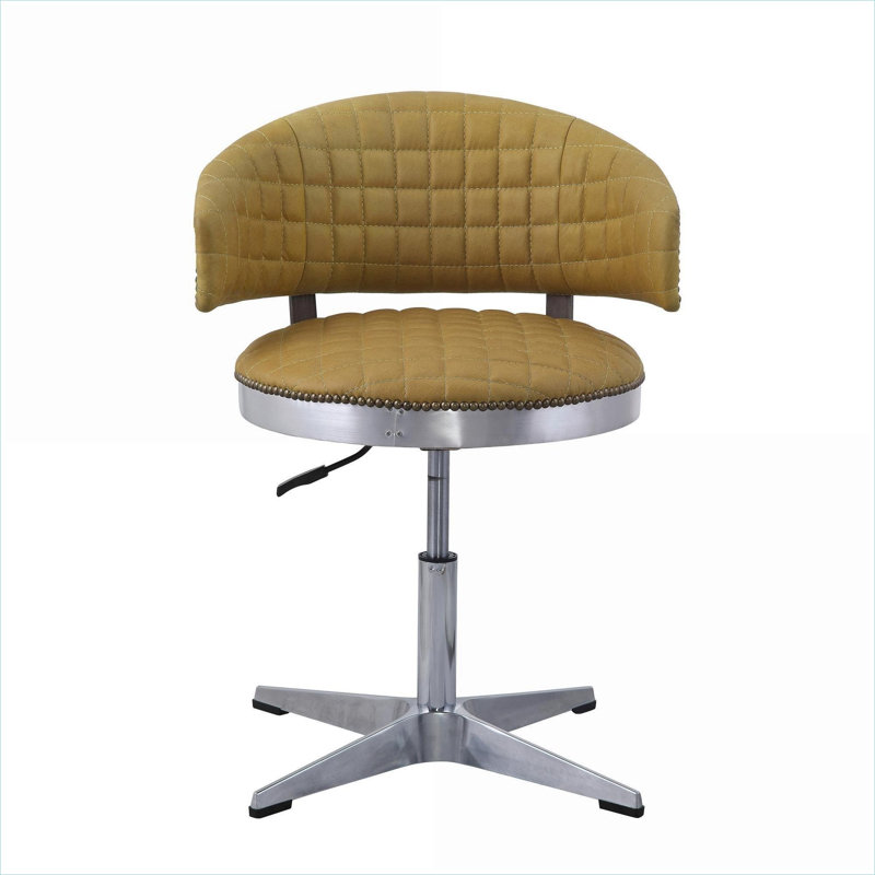 Tabouret pivotant simple ajustable et capitonné, siège d'appoint en cuir jaune doux