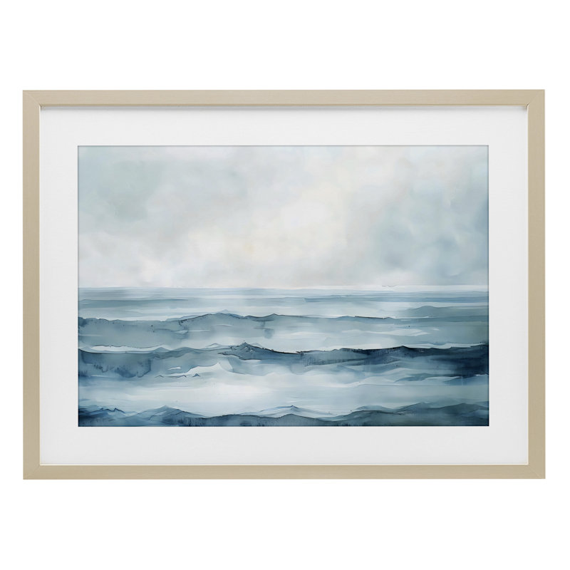 Watercolor Moody Waves, reproduction encadrée sous verre, design par LSR Design Studio, Cadre de récolte en pin