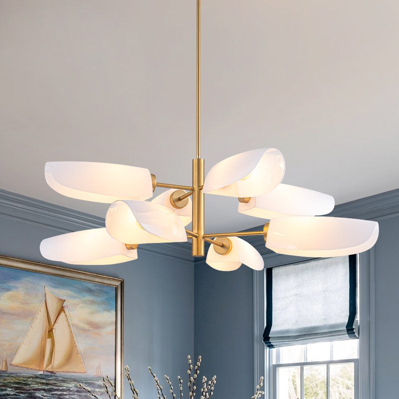 8-Light Glossy Leaf Glass Tiered Chandelier