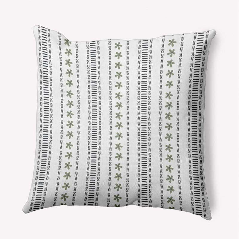 Coussin intérieur / extérieur Leafy Branch, H 18 po x l 18 po, Rayures vertes et grises