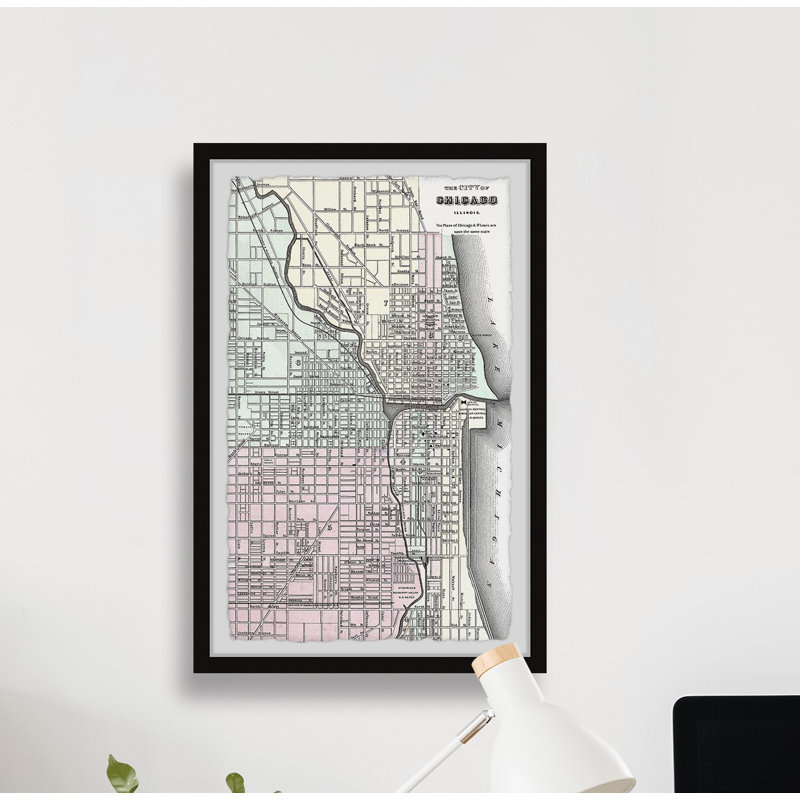 Carte de Chicago VI - impression encadrée, H 18 po x l 12 po x P 1,5 po