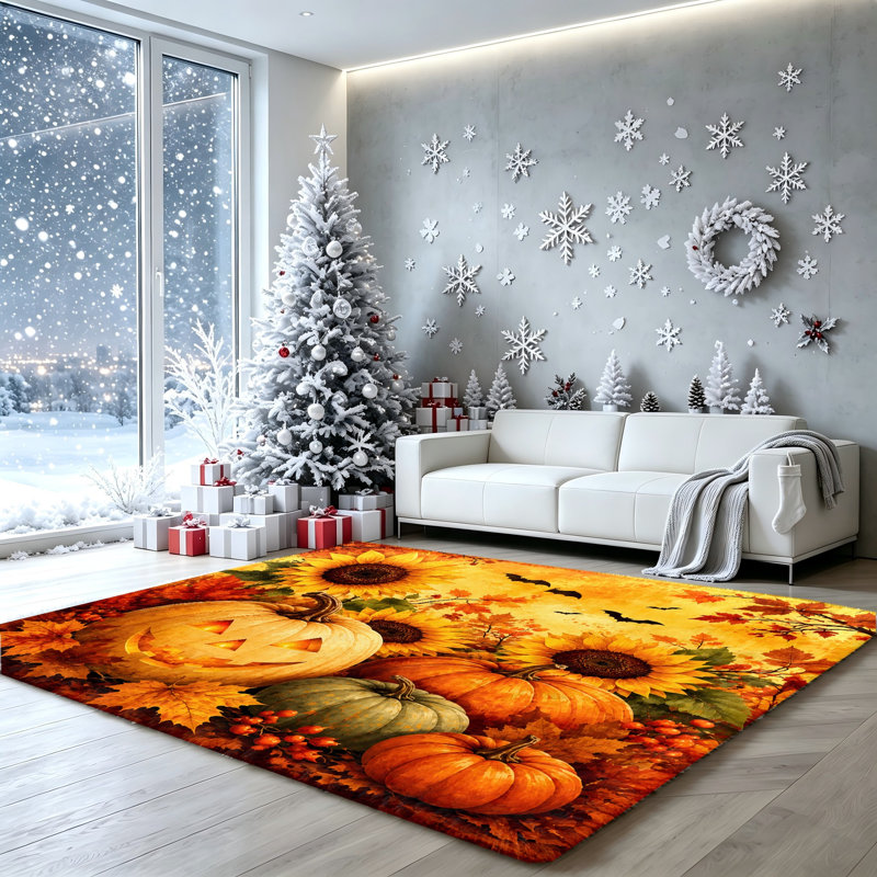Tapis anti-dérapant Halloween Pumpkin Sunflower, Rectangle 3 pi 11 po x 2 pi 7 po (120 x 80 cm)