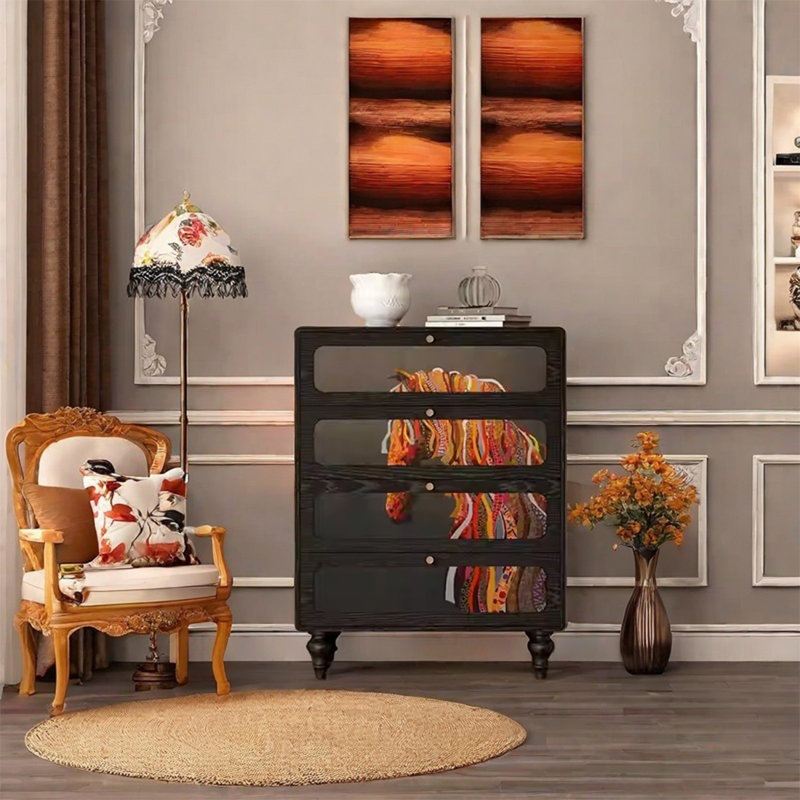 White Ash Wood Storage Cabinet with 4 Drawers