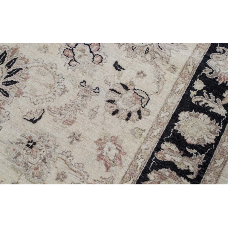 Tapis ivoire et noir noué à la main de haute qualité