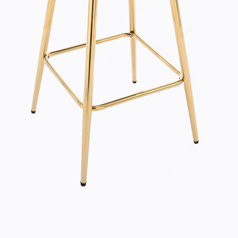 Tabourets Dardar, avec repose-pieds chromé et base / tabouret simple à pieds dorés, Bleu
