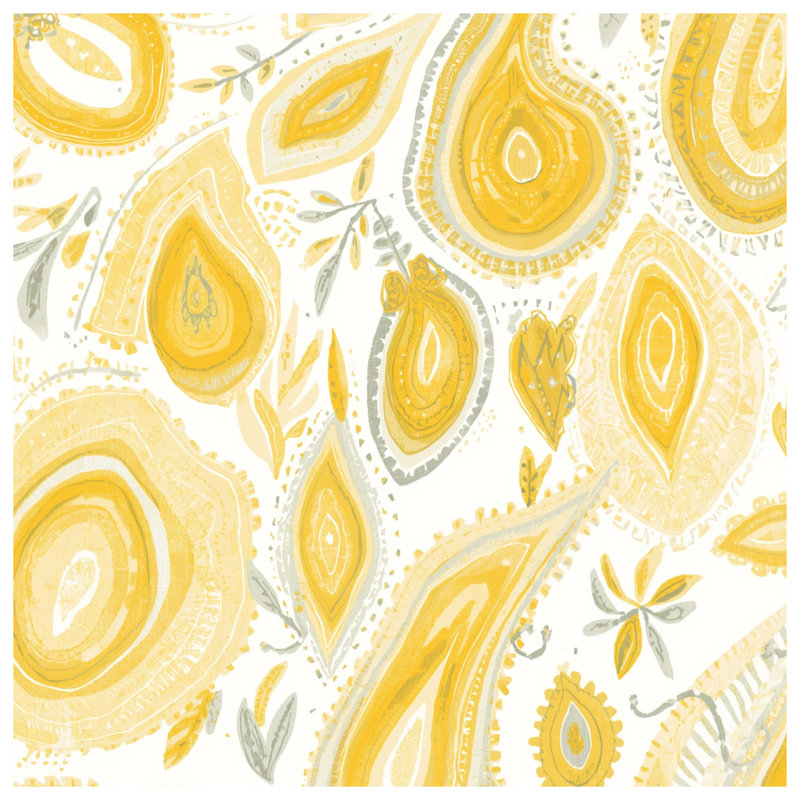 Rideaux de douche à motif cachemire jaune très longs, 70in W x 72in H