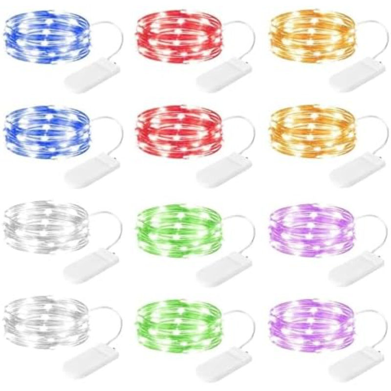 12 Pack Multi Color Led Fairy Lights Battery Operated String Lights Waterproof Silver Wire 7 Feet 20 Led Firefly Starry Moon Lights For DIY Wedding Party Bedroom Patio Christmas