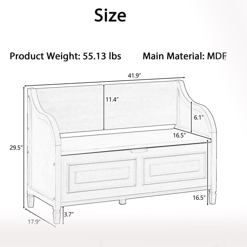 42 In. W X 18 In. D Solid Wood Entryway Multifunctional Storage Bench With Safety Hinge, Brown