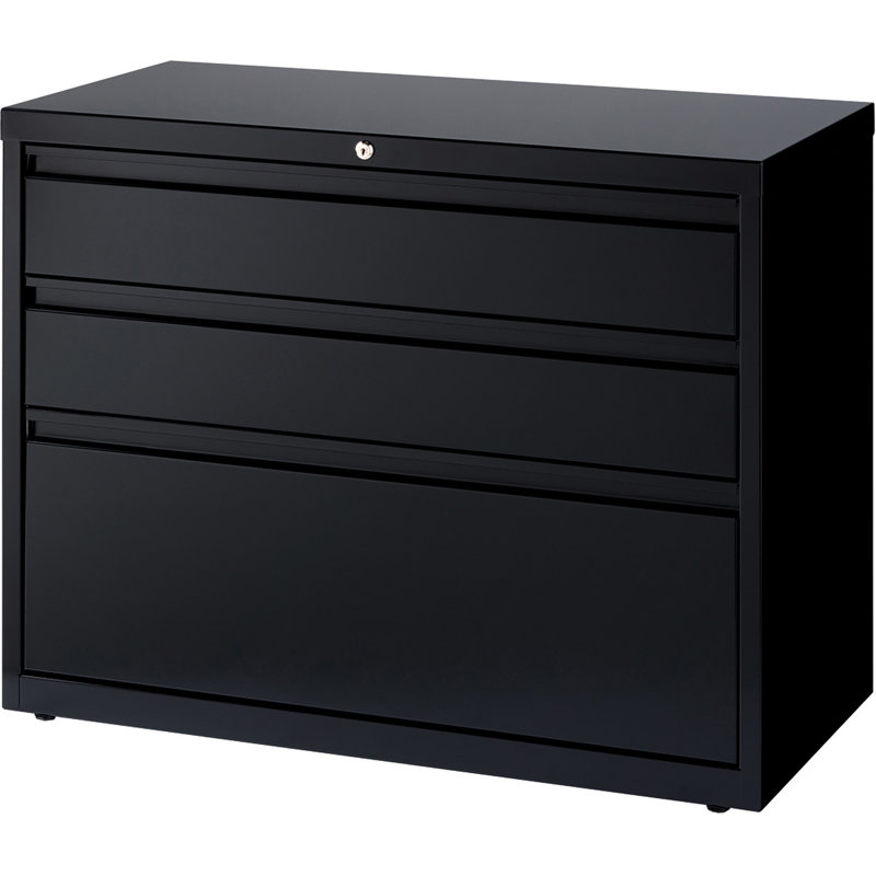 Black Steel 3-Drawer Lockable Lateral File Cabinet