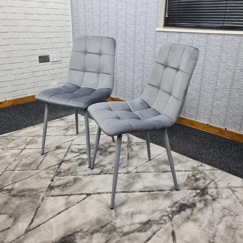 Velvet Upholstered Kitchen Dining Chair With Strong Black Metal Legs Living Room Bedroom Chair, Grey, 2