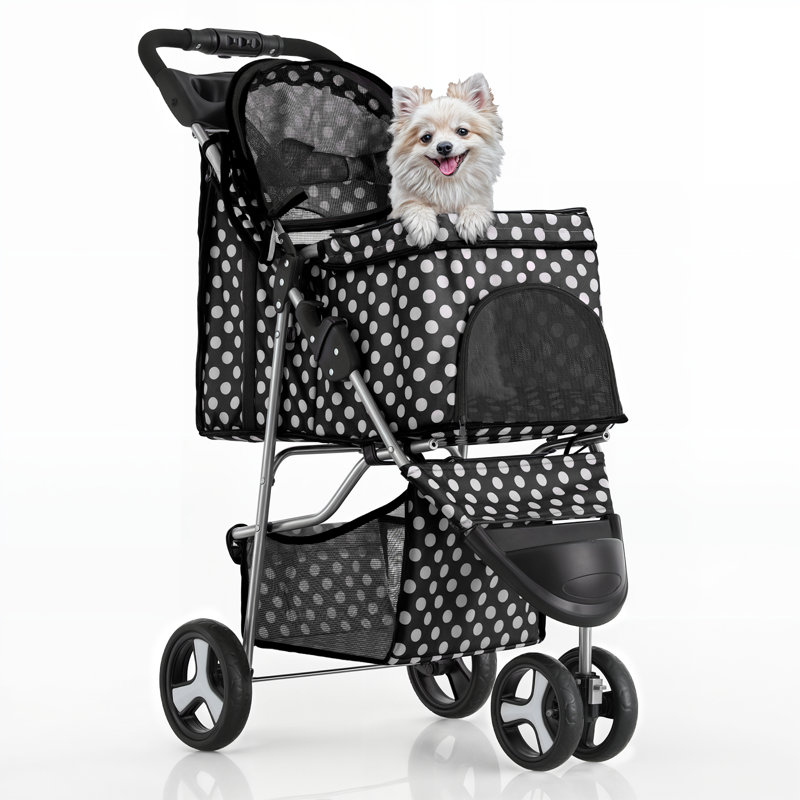 Foldable Pet Dog and Cat Stroller with Adjustable Canopy Storage Basket and Cup Holder for Small and Medium Pets, Black