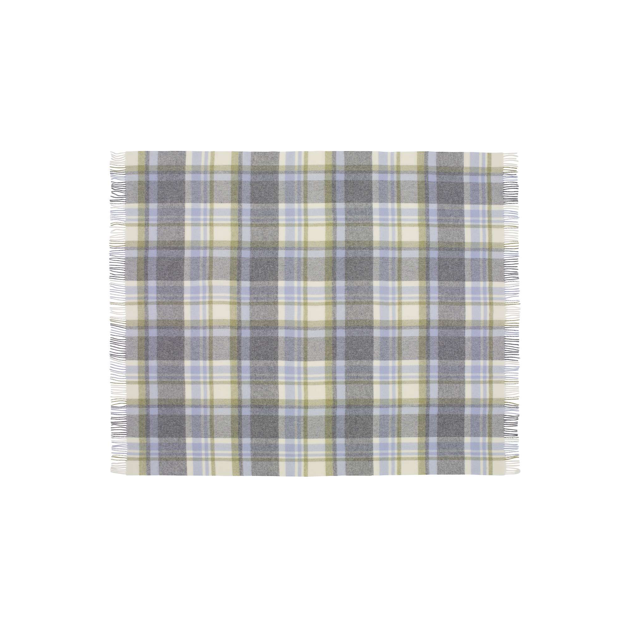 Merino Lambswool Throw/Blankets Hand Woven Blanket, Blue/Gray/Beige Checkered