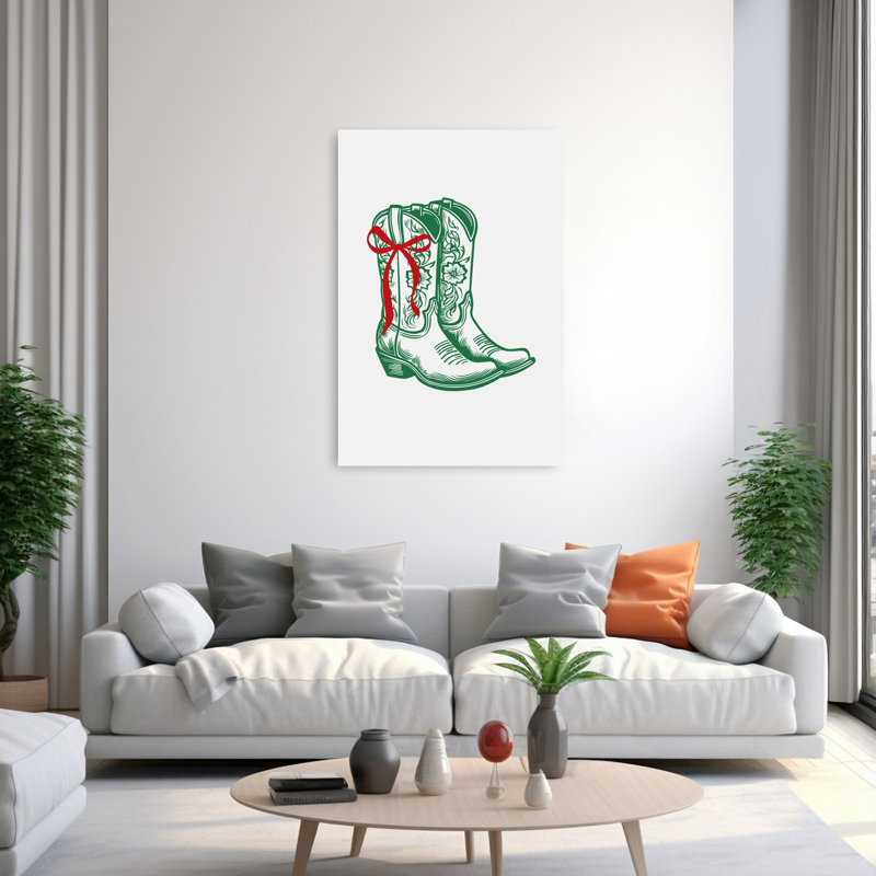 Festive Cowboy bottes classique rustique abstrait hiver, impression d'art mural, 60" H x 40" W