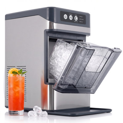 Machine à glaçons Nugget de comptoir, 24,6 x 31,1 x 40 cm, en acier inoxydable, avec fonction autonettoyante et pelle incluse, prête en 8 minutes, capacité de 17 kg/24 h