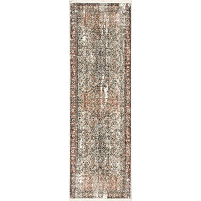 Aagna Distressed Medallion Power Loom Performance Brown/Gray/Ivory Rug