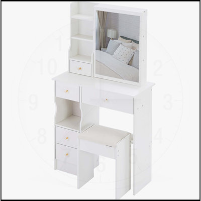 Ensemble de coiffeuse compact et pratique avec tabouret rembourré et plusieurs couches de rangement pour les petits espaces