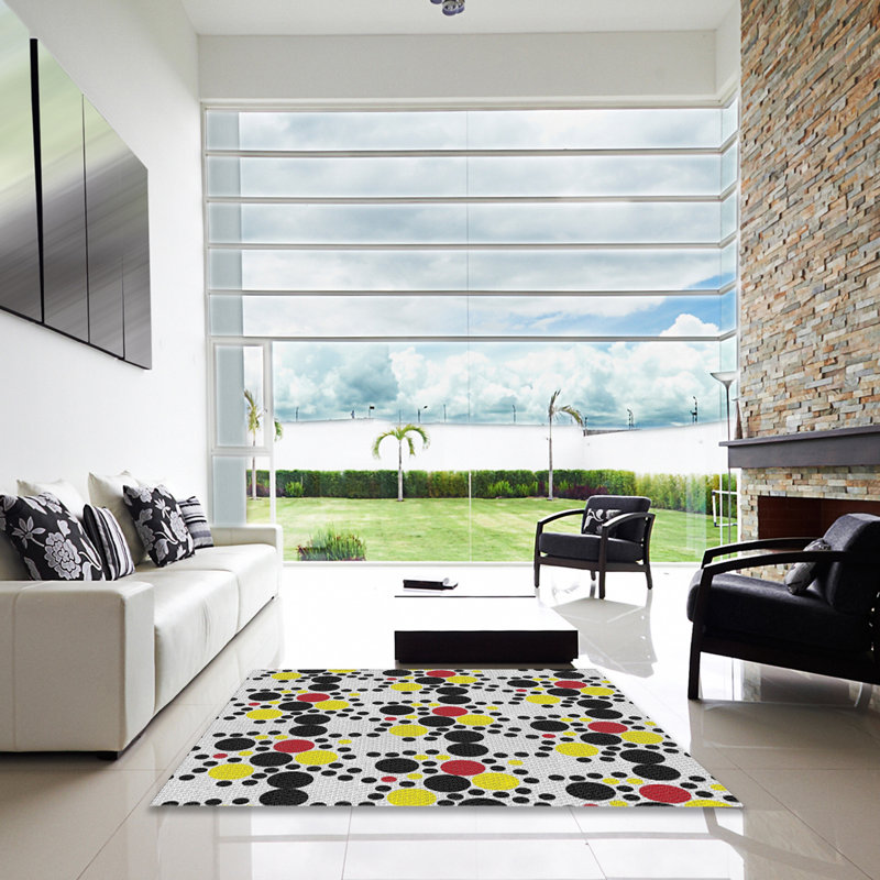 Tapis noir/jaune tissé à la machine, Carré 3 pi