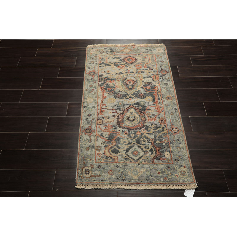 Tapis transitionnel en laine noué à la main 2 pi 10 po x 4 pi 9 po Oushak