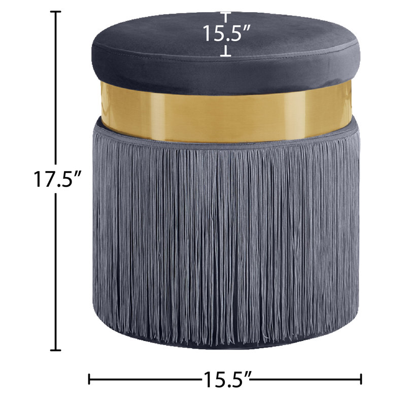 Yasmine 15.5" Wide Velvet Round Standard Ottoman, Grey Velvet