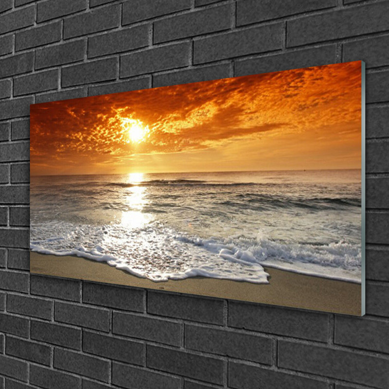 Glass Print Wall Art 100X50cm Image Printed On Glass Decorative Wall Picture Behind Toughened / Tempered Safety Real Glass For Kitchen & Living Room Theme: Sea Sun Landscape