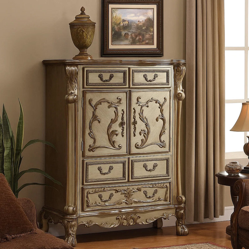 Lissandra 43'' W 5 - Drawer Dresser, Gold Patina
