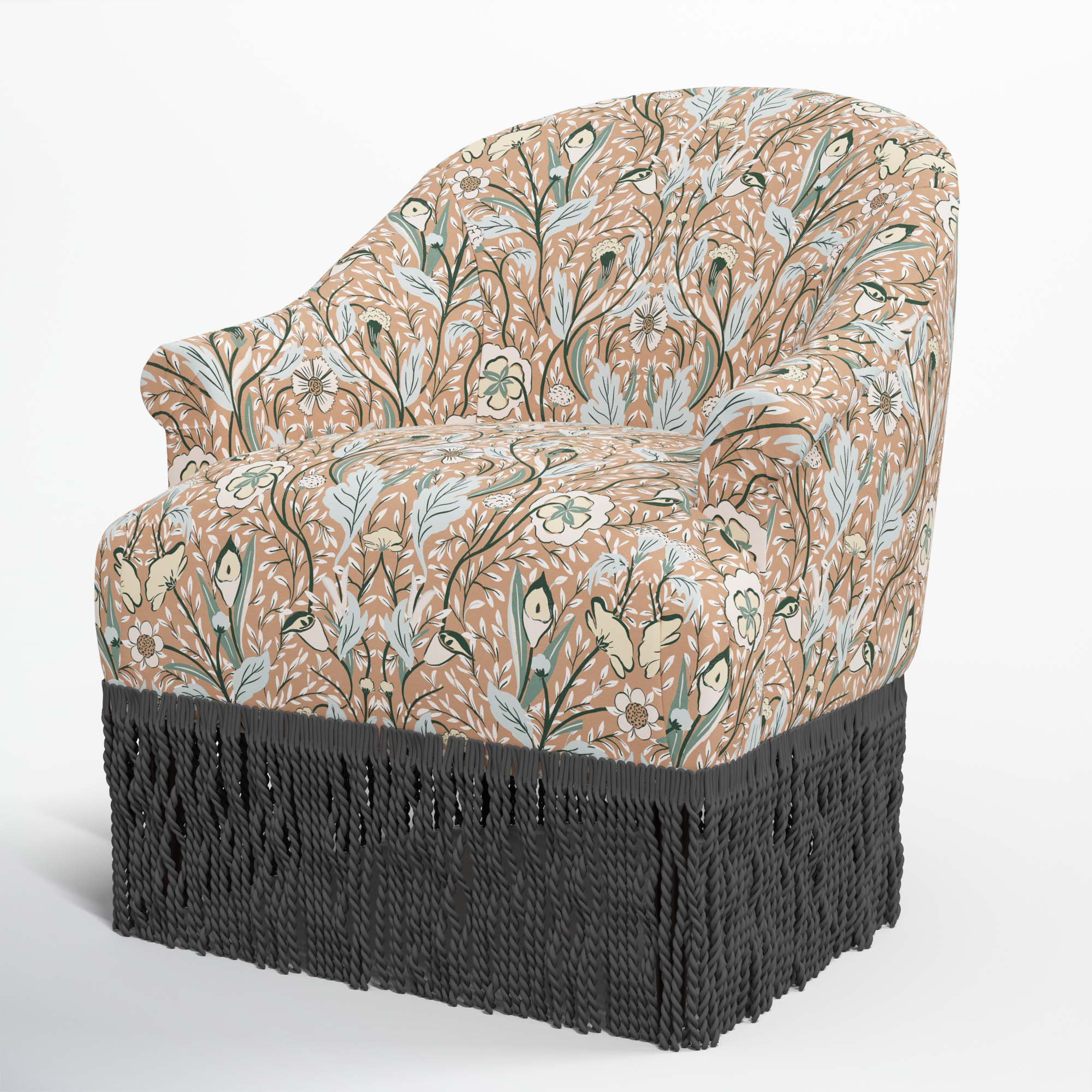 Callie Barrel Chair, Black, Morris Botanical Peach