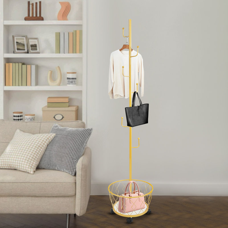 Portemanteau avec panier de rangement, Doré