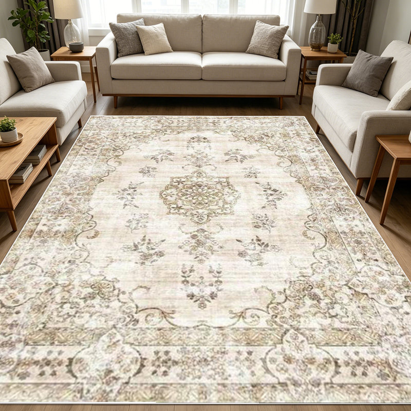1PC vintage distressed Persian floral area rugs for Living Room, Soft and Comfortable, Suitable for all seasons, easy-to-maintain, machine washable Indoor floor mat, Under Table Farmhouse suitable for dining room, bedroom, entryway, home office,