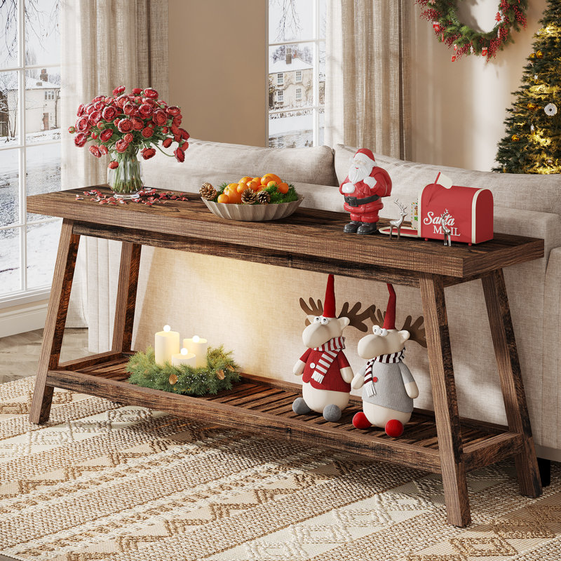 70.9-Inch Rustic Brown Wooden Console Table with Storage