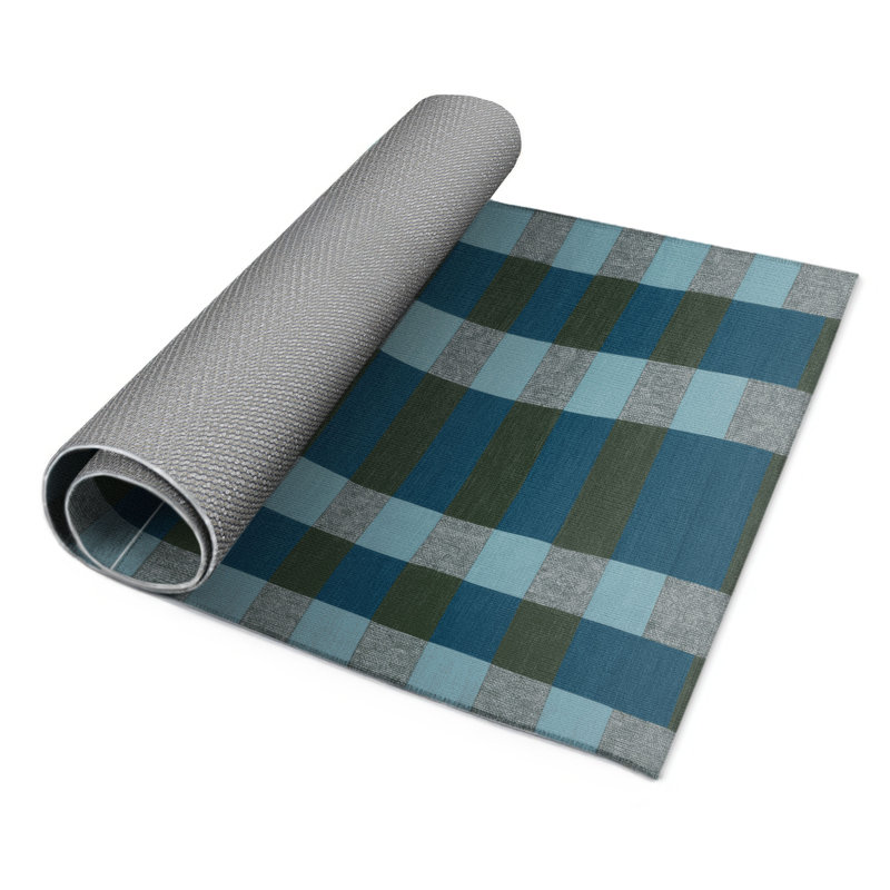 Tapis d'intérieur et d'extérieur à carreaux bleu, Rectangulaire 2 pi x 3 pi