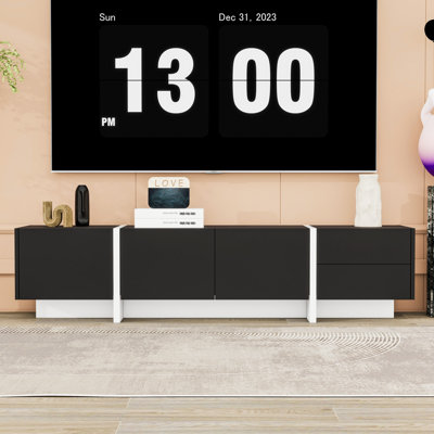 Modern TV Stand with 2 Drawers and 3 Cabinets, High Gloss Finish by Winston Porter