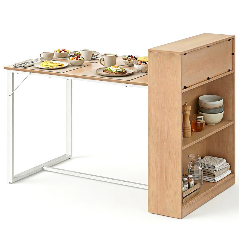 4-6 Person Dining Table with Storage, Beige/White
