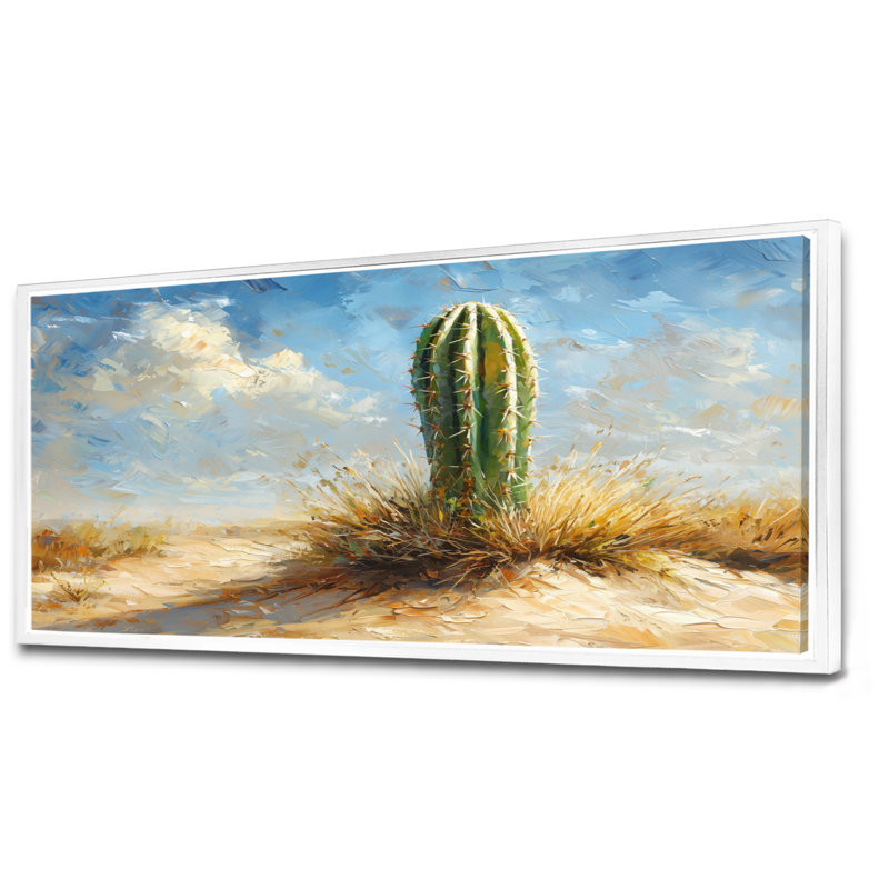 Minimalisme cactus par les dunes II - art mural cactus, H 28 po x l 60 po, Cadre flottant, Blanc