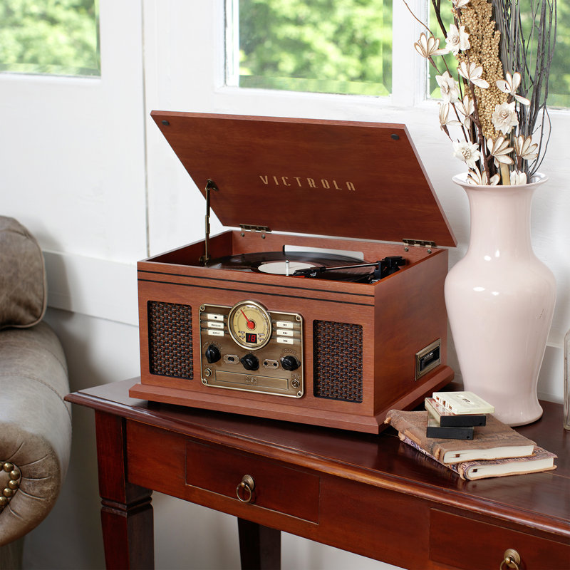Mahogany 6-in-1 Vintage Bluetooth Record Player with AM/FM Radio