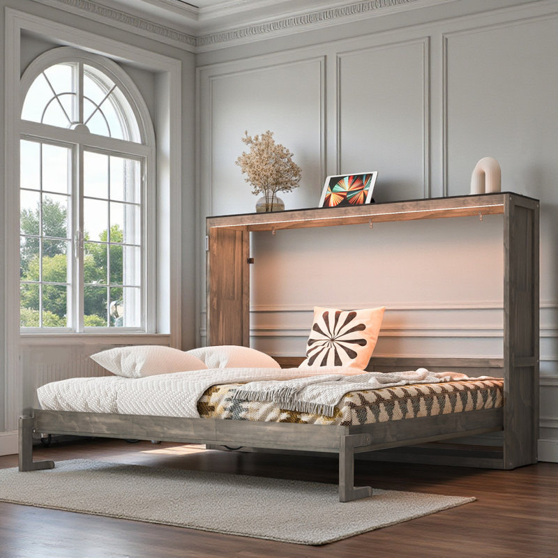 Murphy Bed With LED Light, Brown, Queen