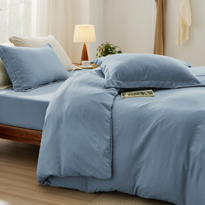  Bedsure Duvet Cover King Size with Fitted Sheet - 4 Pieces Prewashed Cotton-Like Extra Soft Bedding Set, Mineral Blue