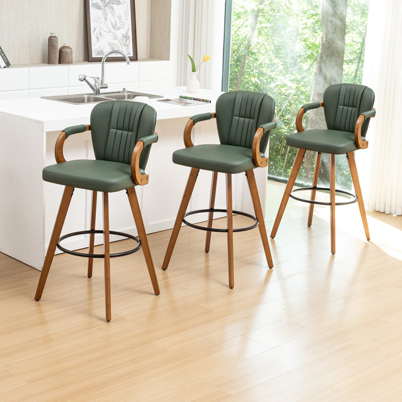 Swivel Upholstered Counter Stool, Green, Bar Stool (74cm Seat Height), 3