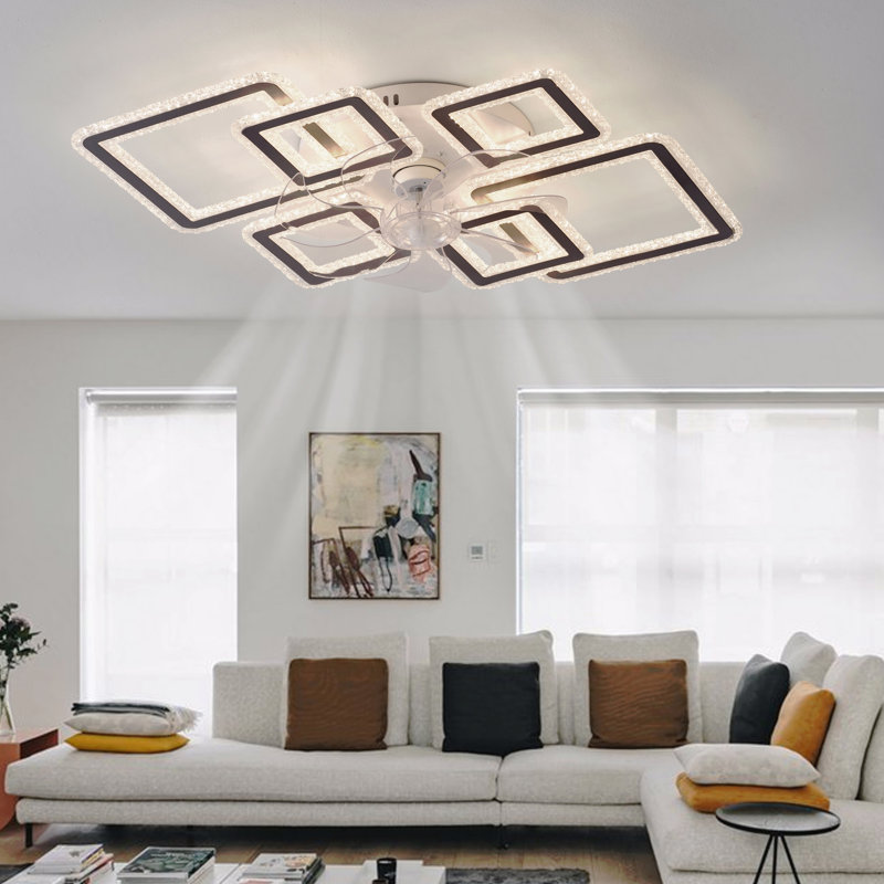 33-Inchblack Ceiling Fan With Lights Remote Control And App Control, Dimmable With Remote 7 Blades 6 Speeds Of Wind