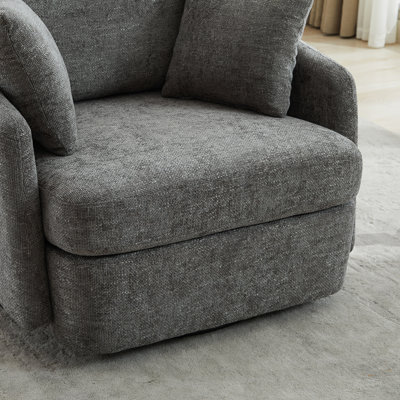 Fauteuil d'appoint pivotant de 40,55 po de largeur avec 2 coussins Thorw Canapé rond pivotant sur 360 degrés Fauteuil club moderne surdimensionné pour chambre à coucher, salon, hôtel, chenille gris anthracite