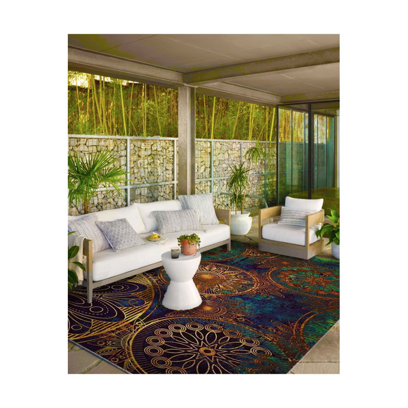 Tapis tissé à motif de disques lavables, Sous-tapis carré 4 pi 11 po inclus