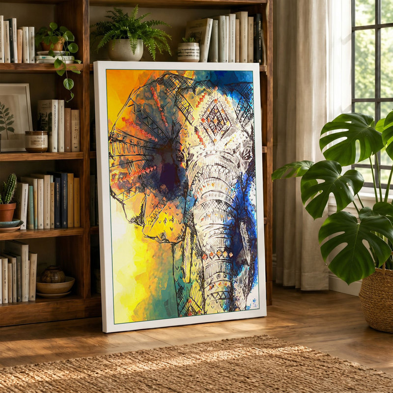 Vibrant Elephant Study Modern - Print, 30x20 - 76.2 x 50.8 cm, White Border