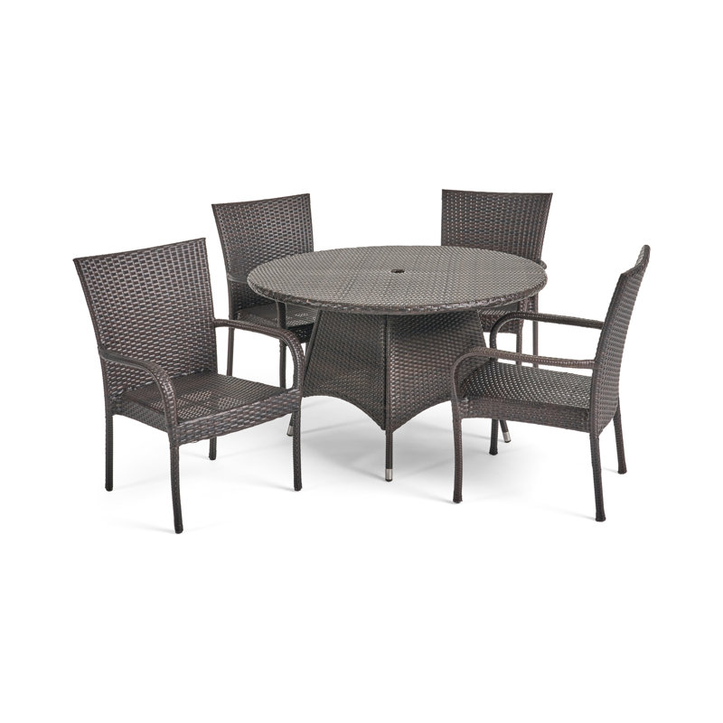Hampartsum 4 - Person Wicker Patio Dining Set with Round Table