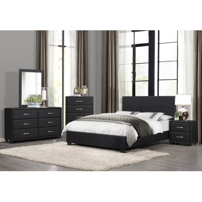 Contemporain durable en similicuir noir recouvrant une commode à tiroirs de ton argent 1pc