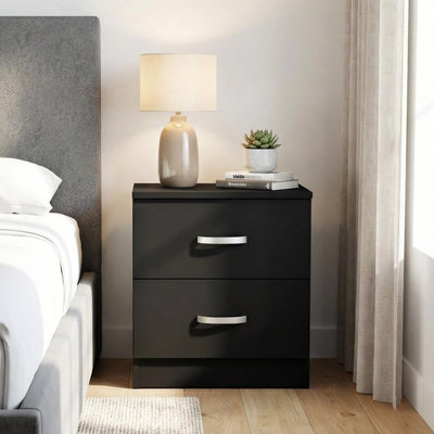 Lycinda 2 Drawer Bedside Table Nightstand Cabinet. Matt Finish, Scratch Resistant, Brushed Chrome Metal Handles
