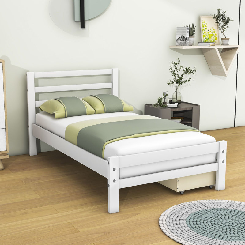 Lit plateforme 2 tiroirs avec tête de lit Wooden, Simple, Blanc